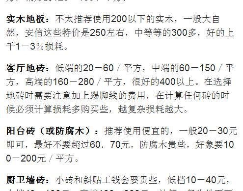建材价格一览表（装修公司内部人员泄漏）