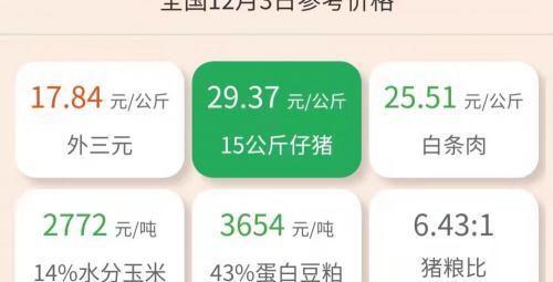 猪仔价格多少钱一头（12月3日仔猪价格）