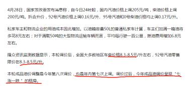 山东油价今日价格（油价今日执行涨价后价格）