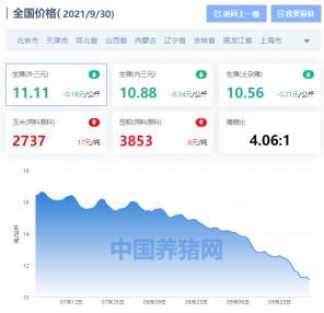 今日生猪价格是多少（全国生猪价格涨跌表）