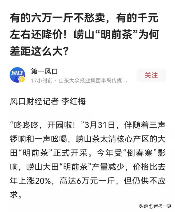 崂山红茶价格表（明前茶60000元）