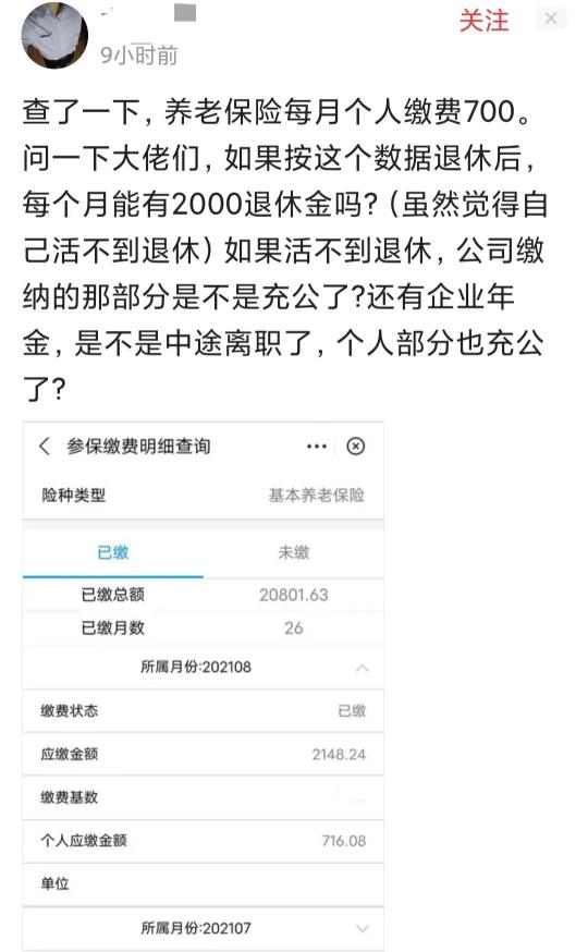 自己交养老保险一个月交多少钱（企业养老保险每月个人缴700元）