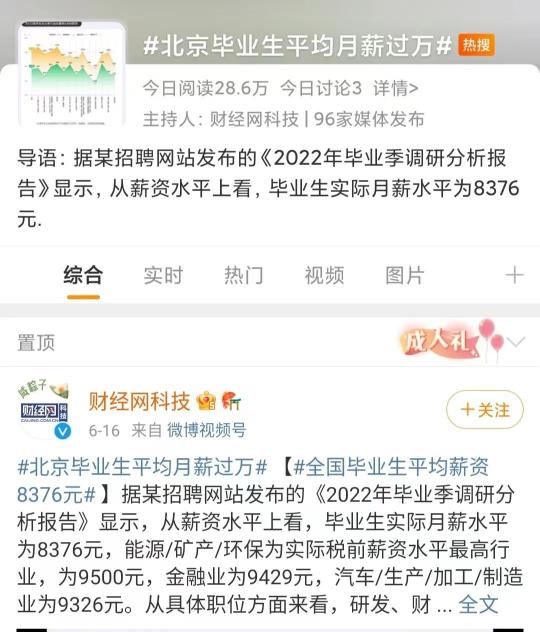 北京的平均工资是多少钱一个月（北京毕业生平均月薪过万）