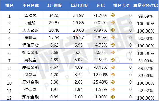 网贷天眼1月P2P车贷平台交易规模排行榜4